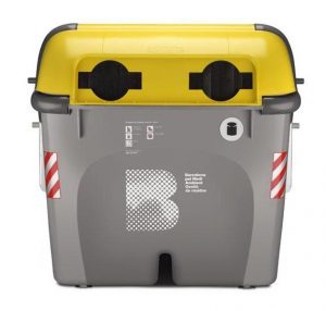 contenedor amarillo de metal y plástico